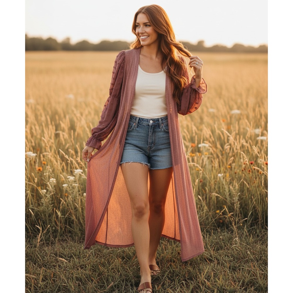 Ember Kimono Duster Rose Mauve Boho Whimsigoth Fairy Coquette Romantic Sz  L